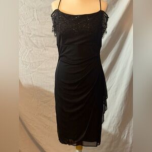Black Beaded Midi Dress with Spaghetti Straps - Women